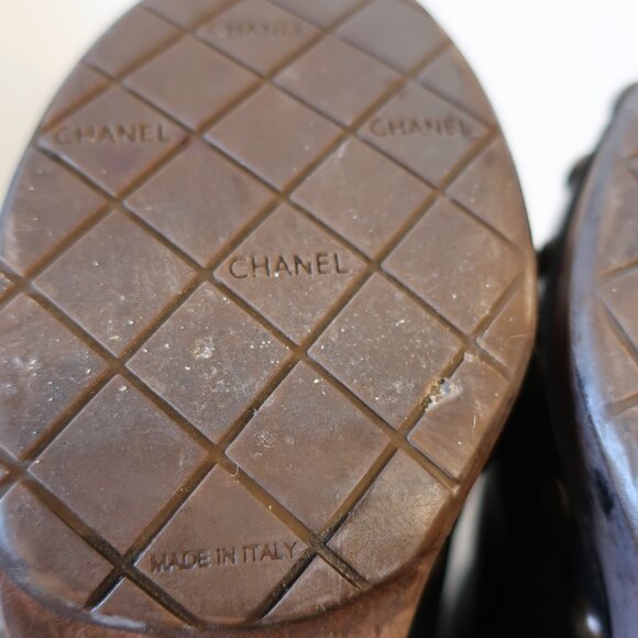 Womens Chanel Black Leather Wood Heel Studded Platform Mules Clogs 38.5 US/8 - Picture 11 of 16